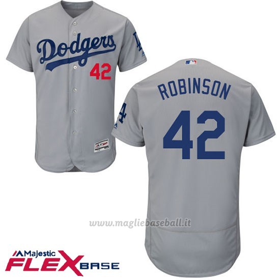 Maglia Baseball Uomo Los Angeles Dodgers Jackie Robinson Grigio Autentico Collezione Flex Base